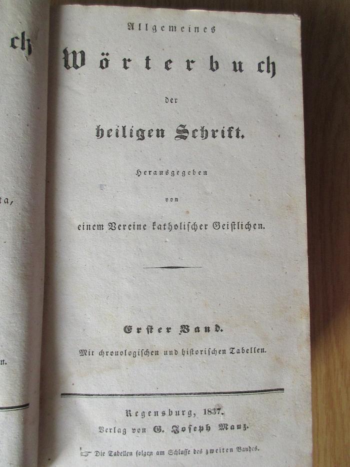 GB M 725 : Allgemeines Wörterbuch der heiligen Schrift. 1 (1837)