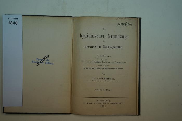  Die hygienischen Grundzüge der mosaischen Gesetzgebung. (1895)