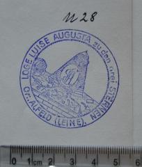 - (Loge Luise Augusta zu den drei Sternen (Alfeld)), Stempel: Emblem, Initiale, Name, Ortsangabe; 'Loge Luise Augusta zu den drei Sternen. Or:. Alfeld (Leine).'. 
