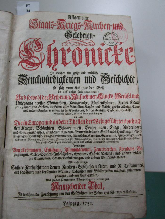 Allgemeine Staats-, Kriegs-, Kirchen- und Gelehrten-Chronicke (1752)