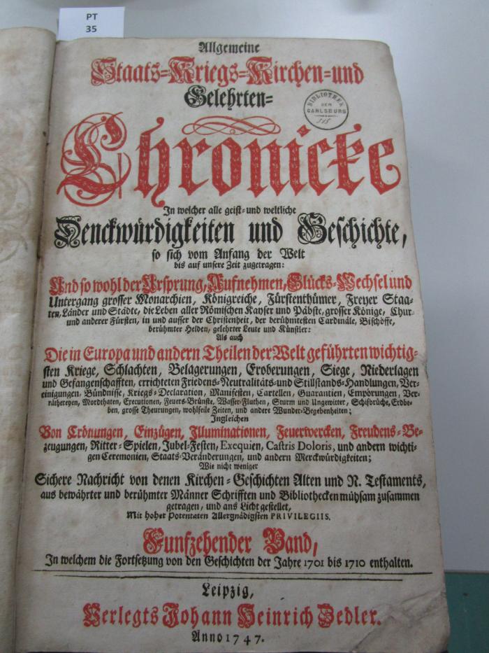  Allgemeine Staats-, Kriegs-, Kirchen- und Gelehrten-Chronicke (1747)