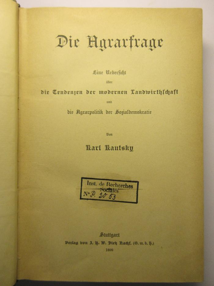 48/80/40849(7) : Die Agrarfrage
Eine Übersicht über die Tendenzen der modernen Landwirtschaft und der Agrarpolitik der Sozialdemokratie
 (1898)