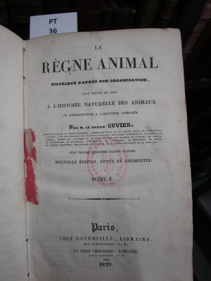  Le règne animal : distribué d'après son organisation, pour servir de base à l'histoire naturelle des animaux et d'introduction à l'anatomie comparée (1829)