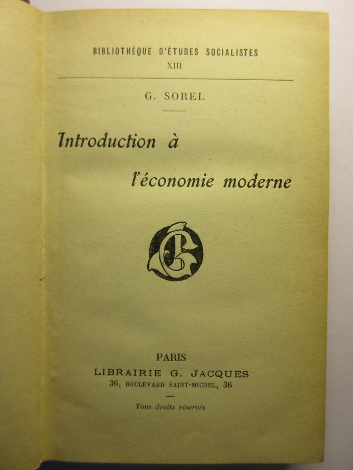 38/80/40946(9) :  Introduction à l'économie moderne
 (1910)