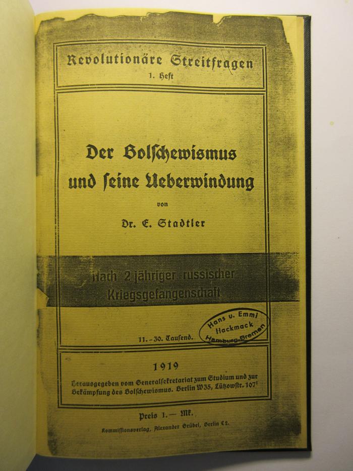 38/80/40959(8) : Der Bolschewismus und seine Überwindung
 (1919)