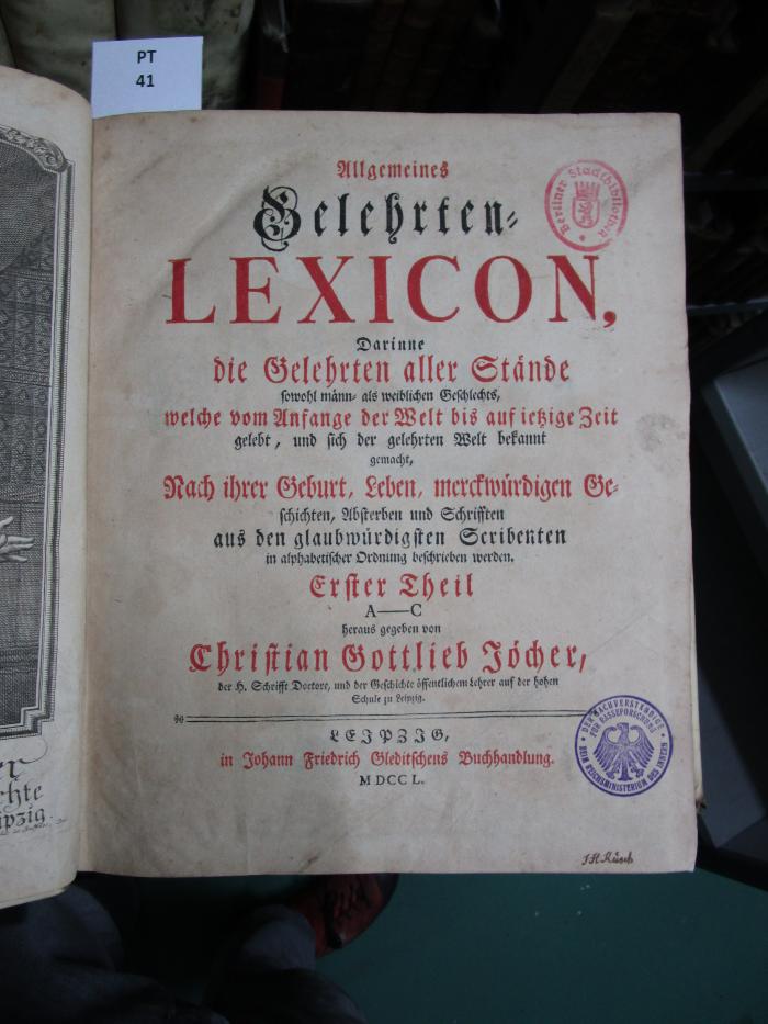 Allgemeines Gelehrten-Lexicon; Theil 1 A-C (1750)