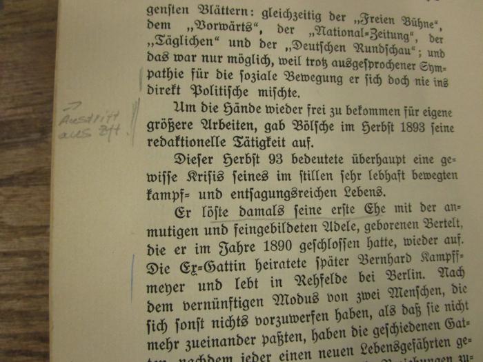 Ka 488: Wilhelm Bölsche : Ein biographisch-kritischer Beitrag zur modernen Weltanschauung ([1909]);- (unbekannt), Von Hand: Annotation, Annotation. 