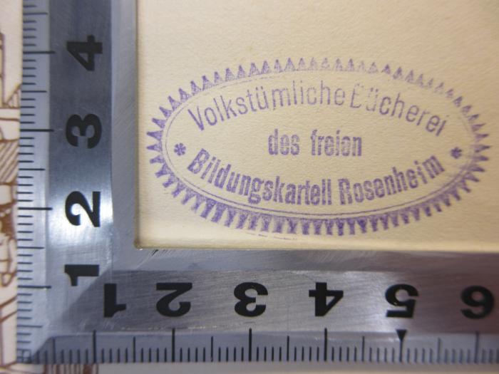 88/80/40359(4) : Die Glücksbude (1928);- (Volkstümliche Bücherei des Freien Bildungskartell Rosenheim), Stempel: Name; 'Volkstümliche Bücherei des freien Bildungskartell Rosenheim'.  (Prototyp)