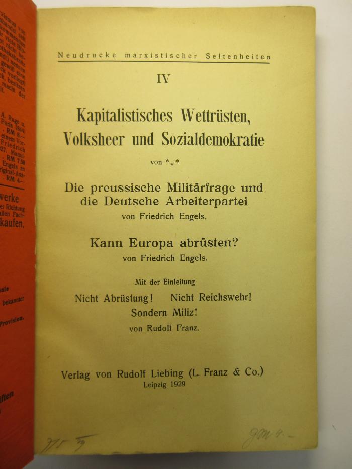 88/80/40487(9) : Kapitalistisches Wettrüsten Volksheer und Sozialdemokratie
 (1929)