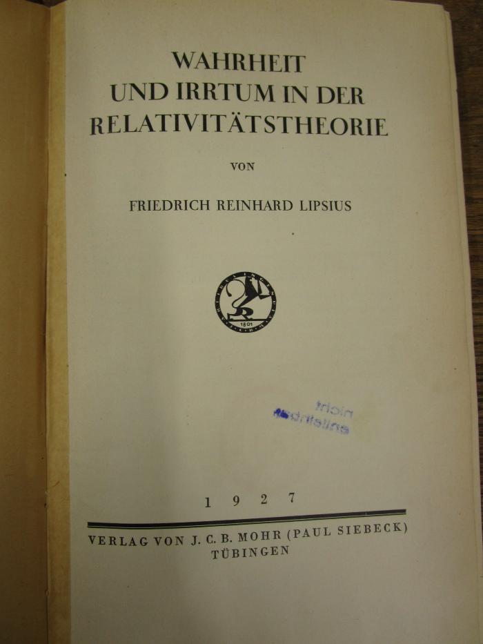 Kc 859: Wahrheit und Irrtum in der Relativitätstheorie (1927)