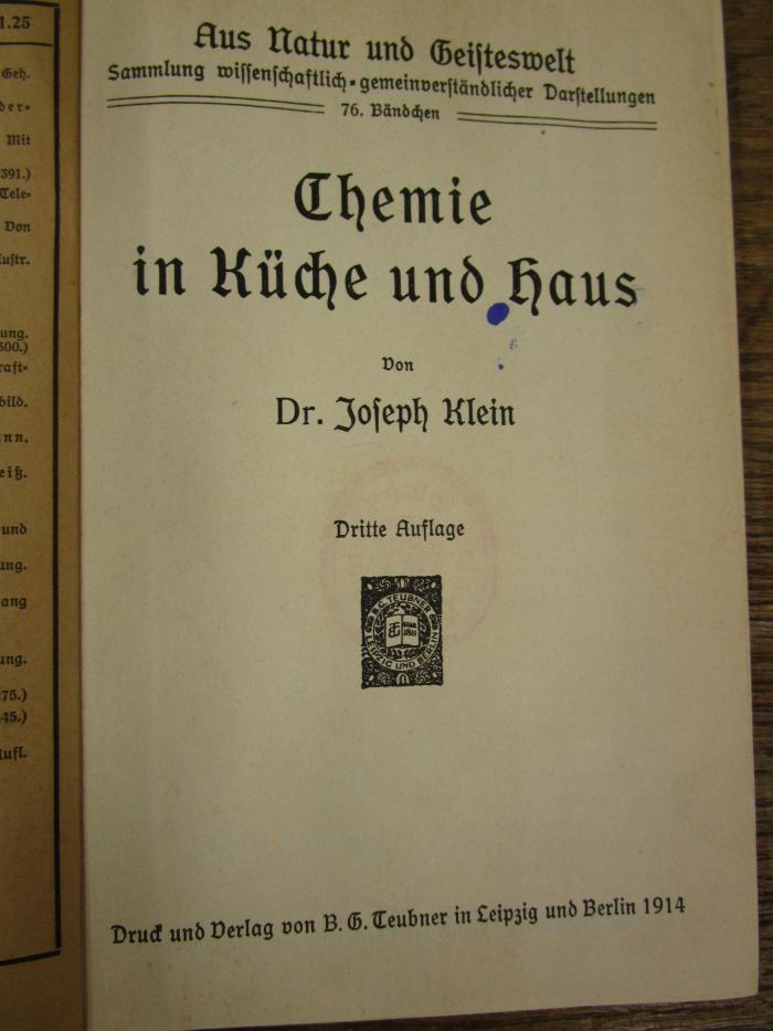 Kd 558 c: Chemie in Küche und Haus (1914)