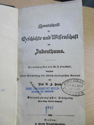 Zb 380 24 (ausgesondert) : Monatsschrift für Geschichte und Wissenschaft des Judenthums (1875)