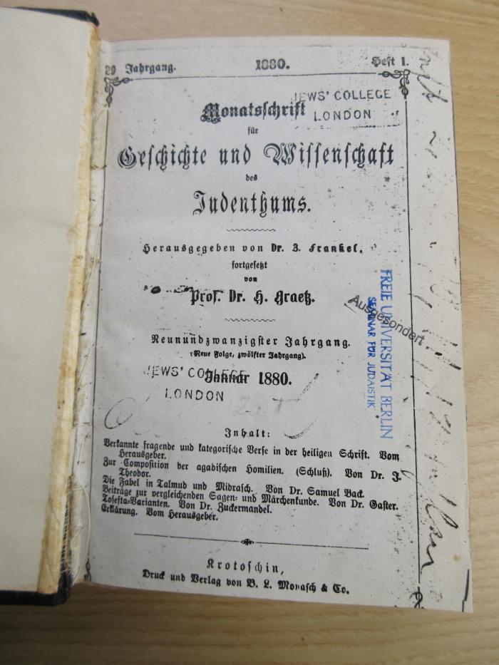 Zb 380 29 (ausgesondert) : Monatsschrift für Geschichte und Wissenschaft des Judentums (1880)