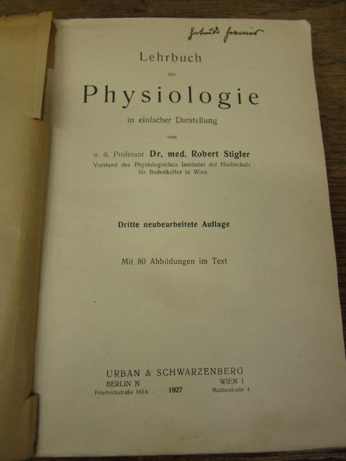 Ki 625 c: Lehrbuch der Physiologie in einfacher Darstellung (1927)