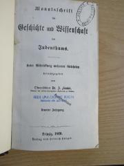 Zb 380 9 (ausgesondert) : Monatsschrift für Geschichte und Wissenschaft des Judenthums (April 1860)