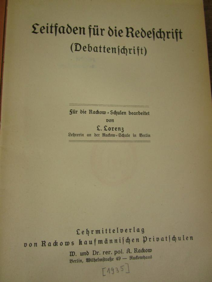 Oa 195: Leitfaden für die Redeschrift (Debattenschrift) ([1935])