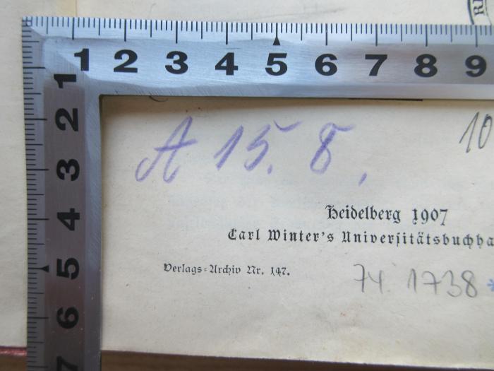 P III h 7:23 (ausgesondert) : Badische Ausführungs- und Spezialgesetze über bürgerliches Recht und Verfahren (1907);-, Von Hand: Signatur; 'A 15.8.'