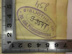 - (Jüdisch-akademischer Philosophenverein;Israelitische Kultusgemeinde Wien), Stempel: Name; 'Bibliothek des Jüd. akad. Philosophenvereines
Bleistift: J 3541
Bleistift: 458'. 