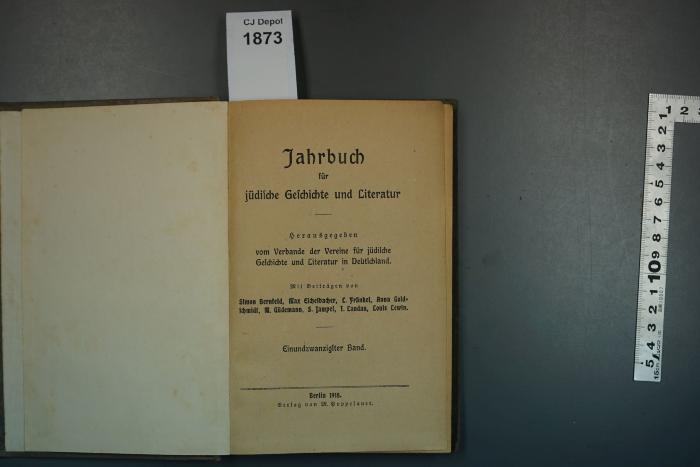  Jahrbuch für jüdische Geschichte und Literatur. (1918)