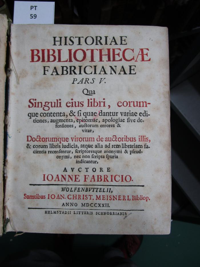  Historiae Bibliothecæ Fabricianae  (1722)