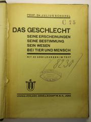 88/80/40689(7) : Das Geschlecht
Seine Erscheinungen
Seine Bestimmung
Sein Wesen bei Tier und Mensch (1926)