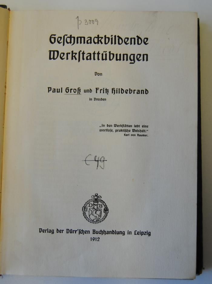 P 3009 : Geschmackbildende Werkstattübungen (1912)