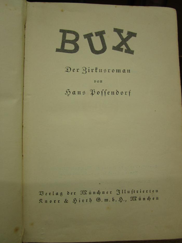 Cm 8125: Bux : Der Zirkusroman ([1930])