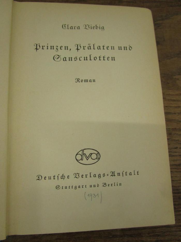 Cm 8391: Prinzen, Prälaten und Sansculotten : Roman ([1931])