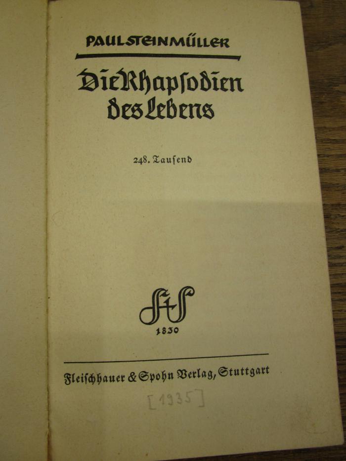 Cm 8213 1935: Die Rhapsodien des Lebens ([1935])