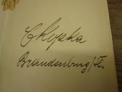 - (Kupka, C.), Von Hand: Autogramm, Ortsangabe; 'C Kupka
Brandenburg / H.'. 