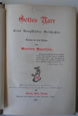 Z 4089 : Gottes Narr. Eine Koopstader Geschichte. Roman (1895)