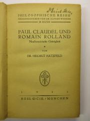 88/80/40750(7) : Paul Claudel und Romain Rolland
Neufranzösische Geistigkeit (1921)