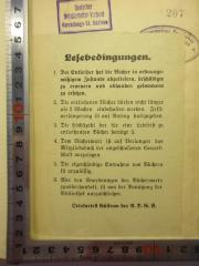 - (Allgemeiner Deutscher Gewerkschaftsbund), Etikett: Annotation; 'Lesebedingungen
1. Der Entleiher hat die Bücher in ordnungsmäßigem Zustande abzuliefern, beschädigte zu erneruen und abhanden gekommene zu ersetzen.
2. []
3. []
4. []
5. []
6. []
Ortskartell Güstrow de A.D.G.B.'. 