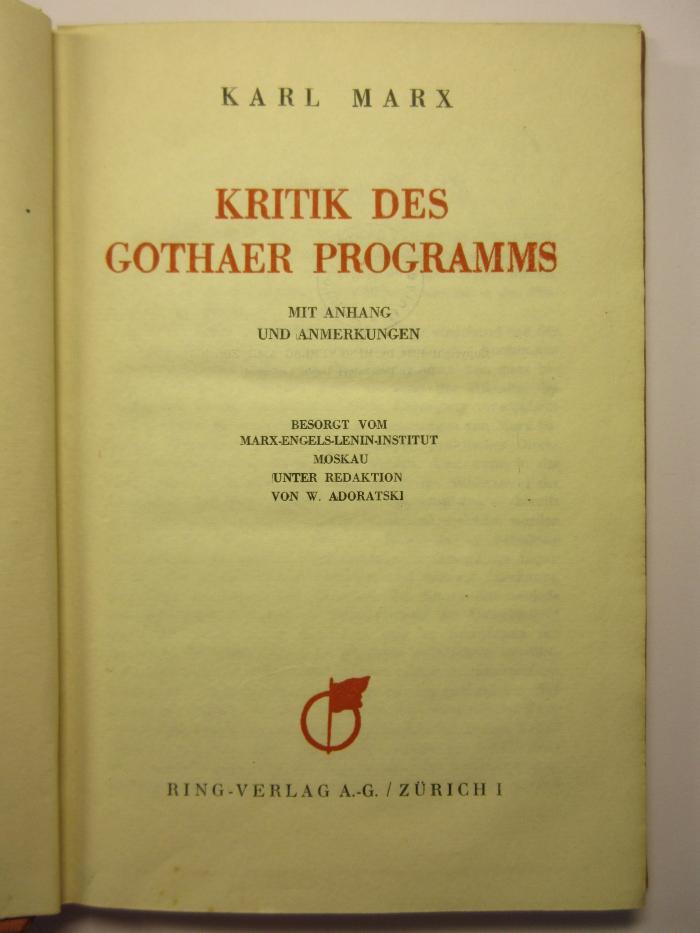 88/80/40789(4) : Kritik des Gothaer Programms
 (1934)