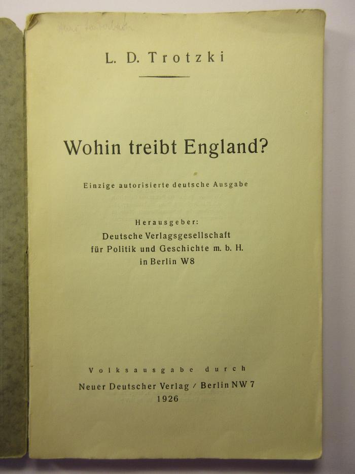 88/80/40808(0) : Wohin treibt England?
 (1926)