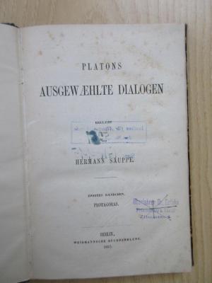 FH 28652 A932-2 : Platons Ausgewählte Dialogen. Protagoras. (1857)