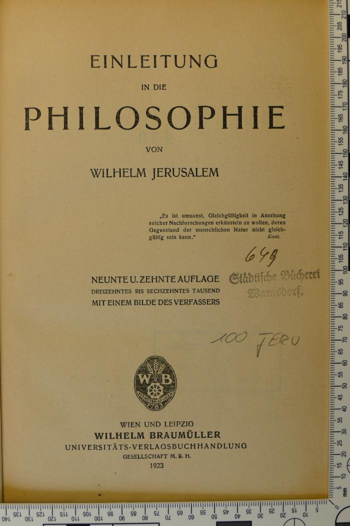 100 JERU : Enileitung in die Philosophie (1923)