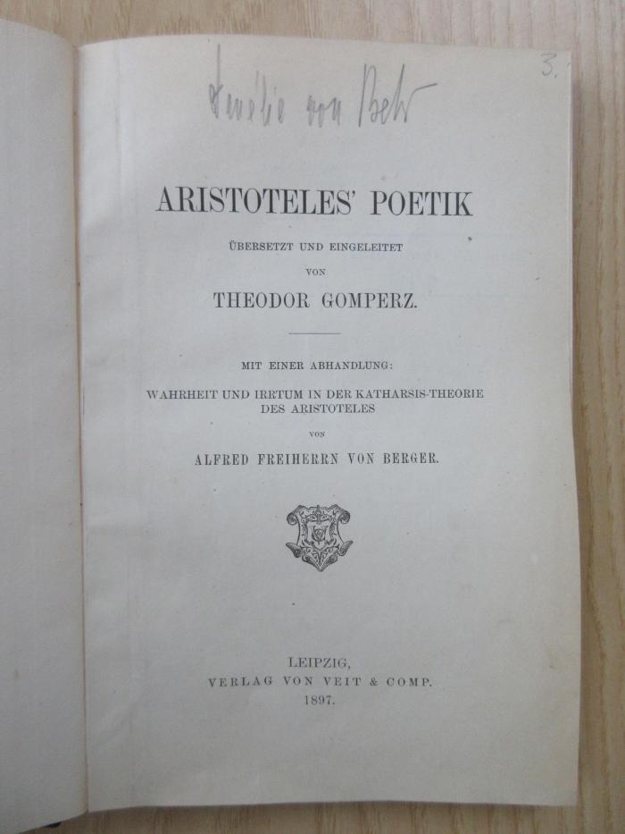 FH 33136 P60D.897 : Aristoteles`Poetik (1897)