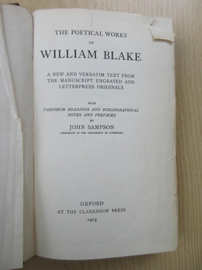 HL 1921.905 : The poetical works of William Blake. A new and verbatim text from the manuscript engraved and letterpress originals. (1905)