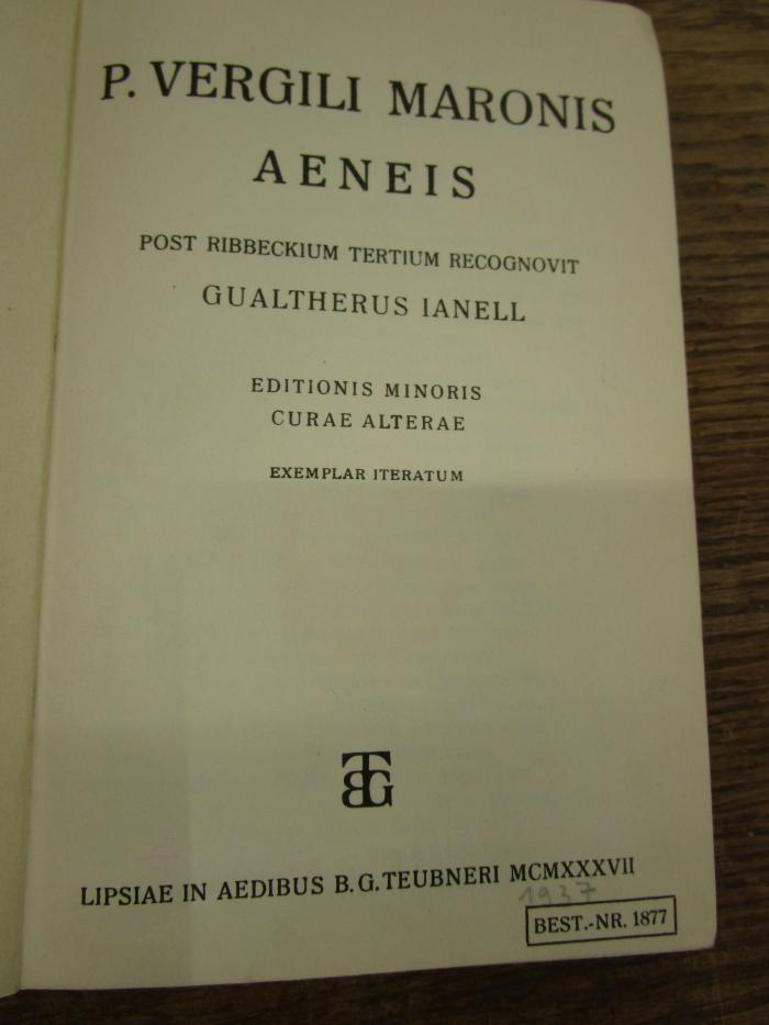 Cn 1105: [Aeneis] P. Vergili Maronis Aeneis : post Ribeckium tertium (1937)