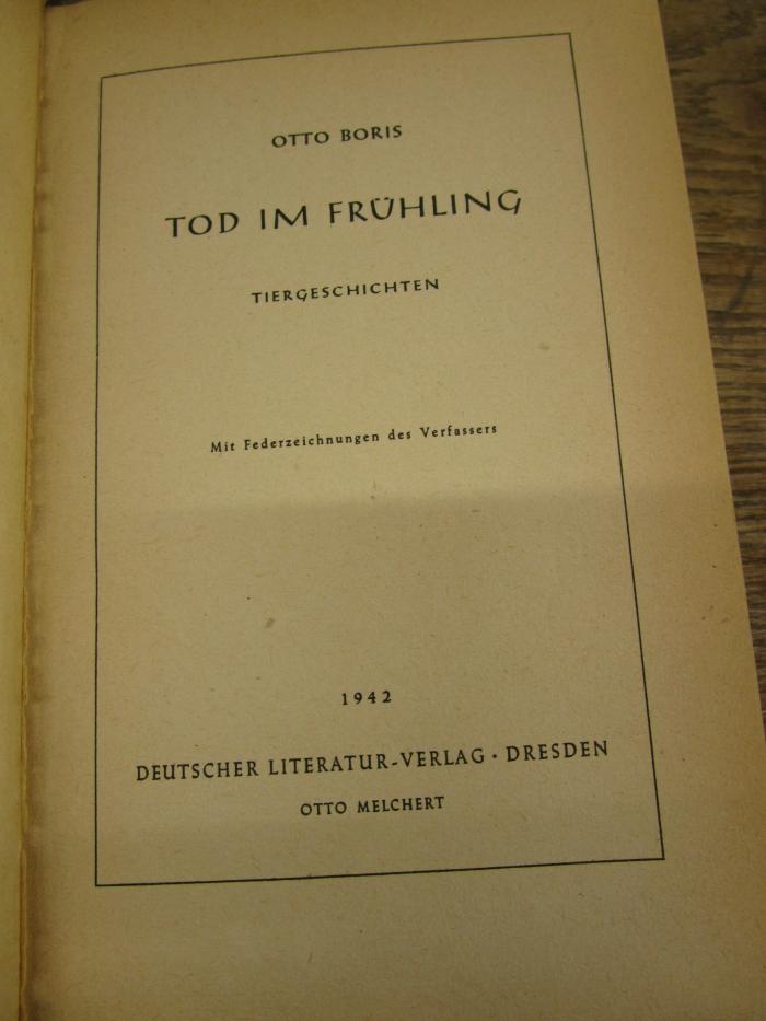 Cm 8349: Tod im Frühling : Tiergeschichten (1942)