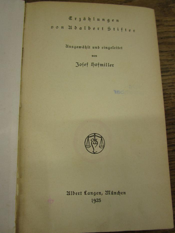Cm 8238: Erzählungen von Adalbert Stifter (1923)
