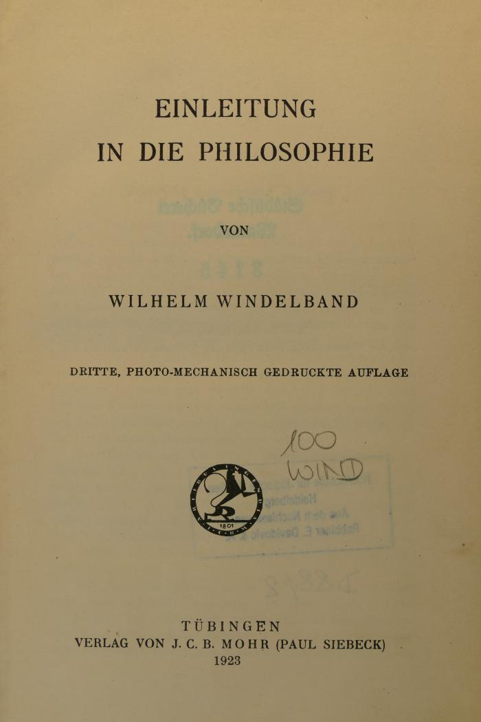 100 WIND : Einleitung in die Philosophie (1923)