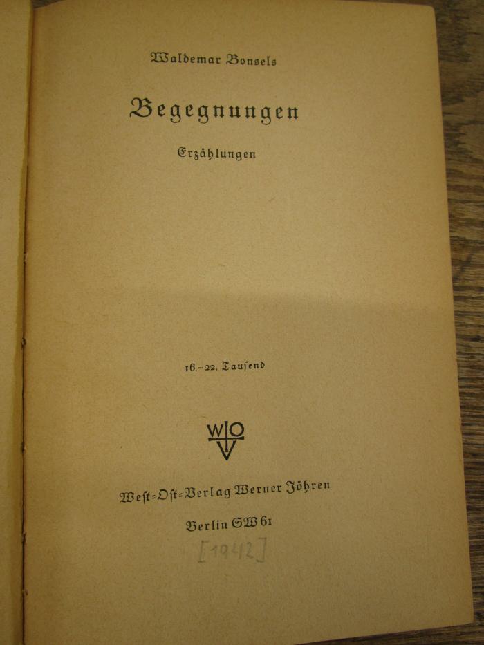 Cm 8348 1942: Begegnungen : Erzählungen ([1942])
