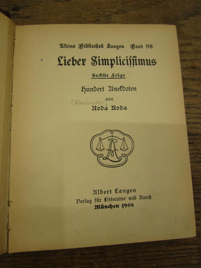 Cm 8353 6: Lieber Simplicissimus : Sechste Folge - Hundert Anekdoten (1908)