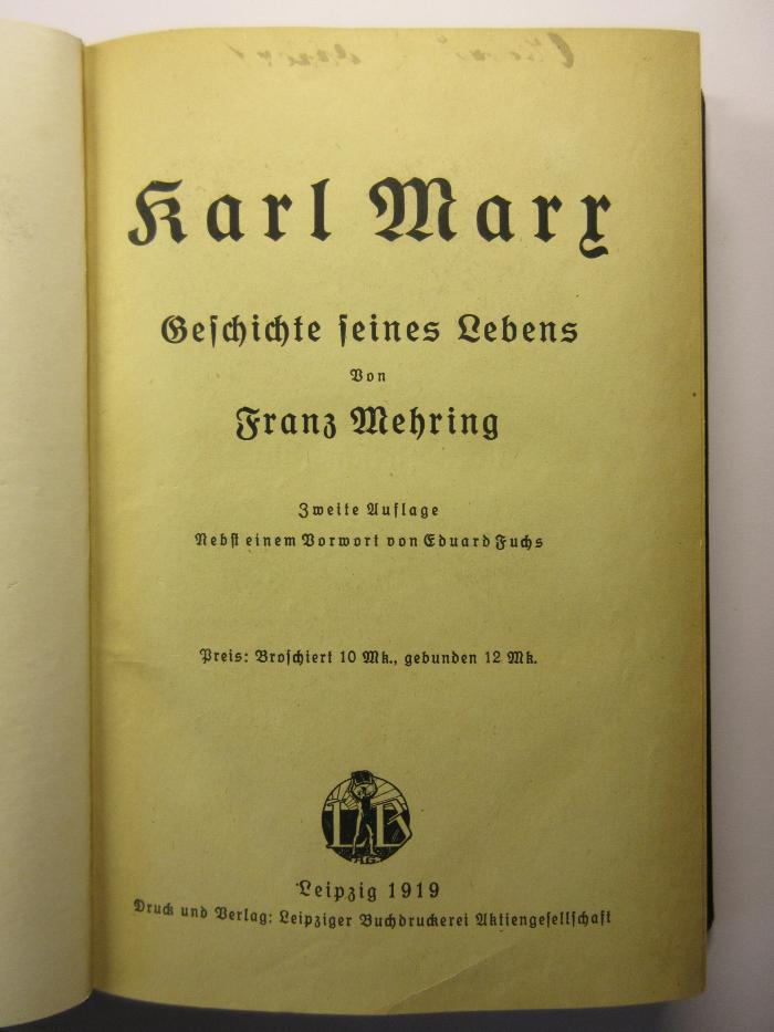 88/80/40829(0) : Karl Marx: Geschichte seines Lebens
 (1919)