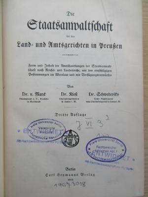 J VI 3 3 (ausgesondert); ; ;:  Die Staatsanwaltschaft bei den Land- und Amtsgerichten in Preußen (1913)