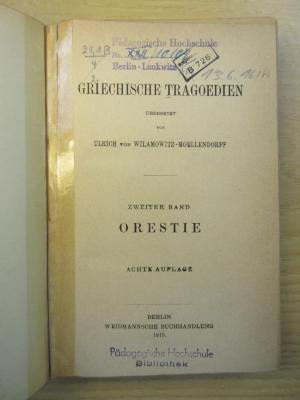 Lit 15 tra 2 : Griechische Tragoedien (1919)