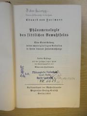 Phil 3a har 3.A. 1924 : Phänomenologie des sittlichen Bewußtseins. Eine Entwickelung seiner mannigfaltigen Gestalten in ihrem inneren Zusammenhange. (1924)