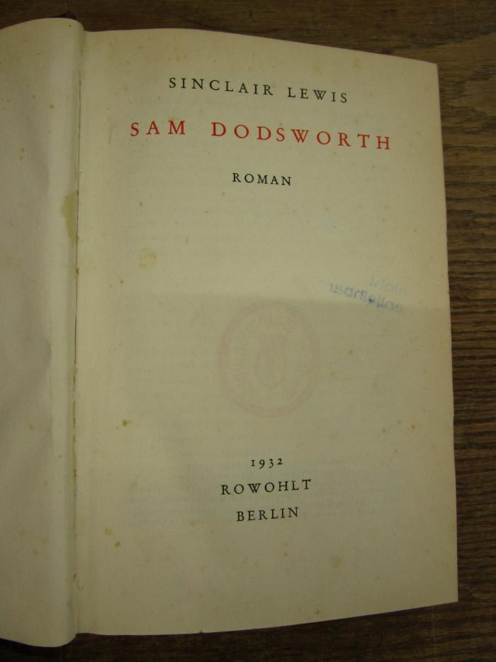Cq 225 Ers.: Sam Dodsworth : Roman (1932)